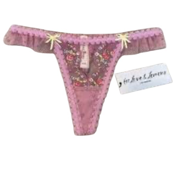 For Love and Lemons Daphne Embroidered Ruffle Thong Panty in Mauve NEW - Picture 4 of 14